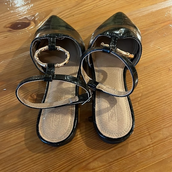 ASOS DESIGN vegan leather ballet flats w/metal bamboo ring in black croc size 5 - Picture 4 of 10